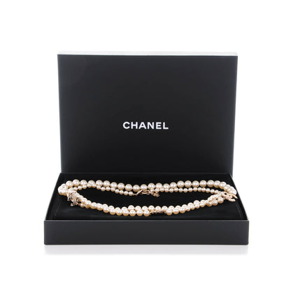 Chanel Graduated Pearl Crystal CC Long Necklace Gold Black 6 of 6