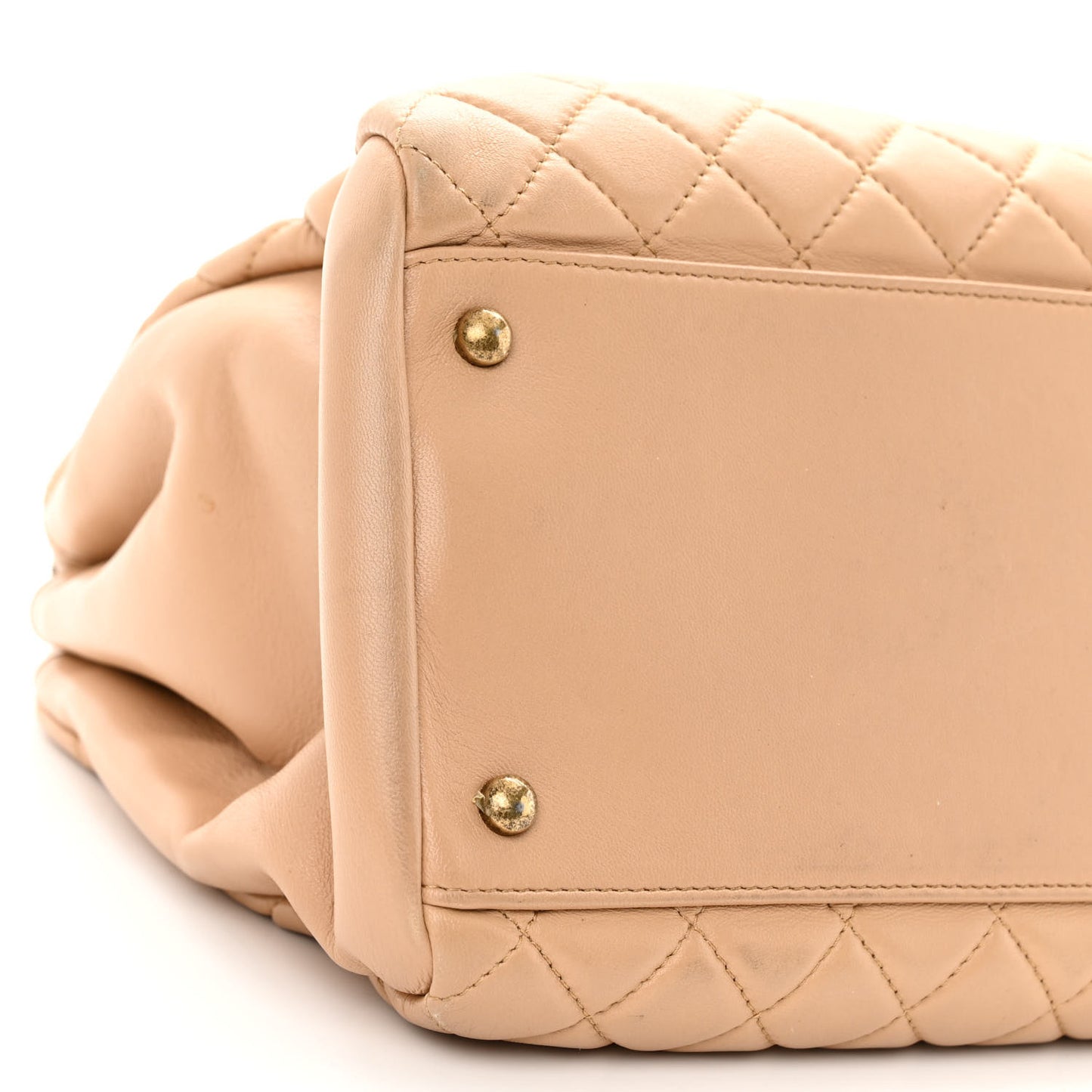 Lambskin Quilted Large Just Mademoiselle Bowling Bag Beige