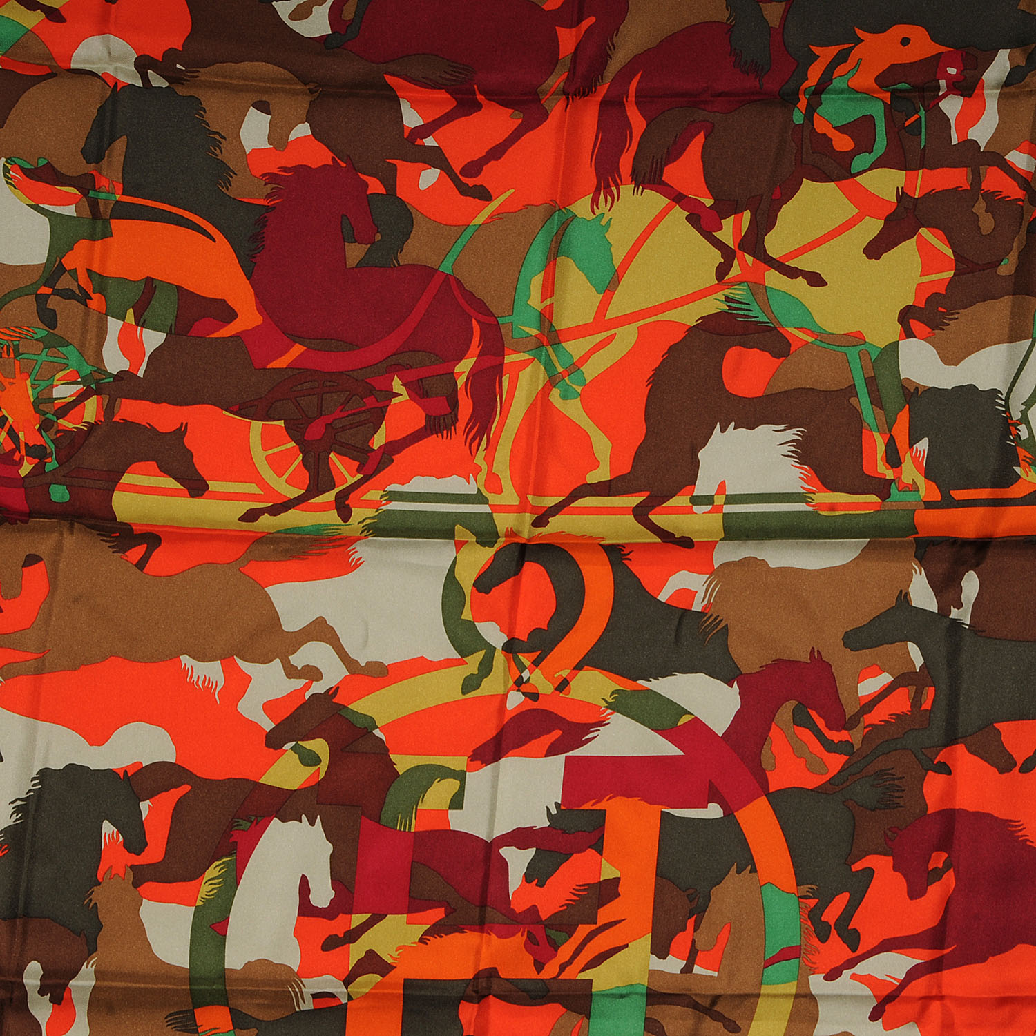 Hermes Silk Ex Libris En Camouflage Scarf 90 Orange 1 of 4