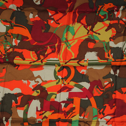 Hermes Silk Ex Libris En Camouflage Scarf 90 Orange 1 of 4
