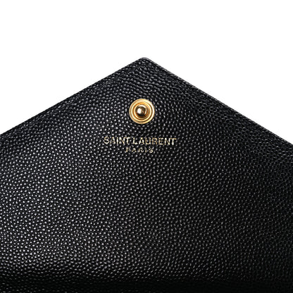 Saint Laurent Grain De Poudre Matelasse Chevron Monogram Chain Wallet Black 6 of 11
