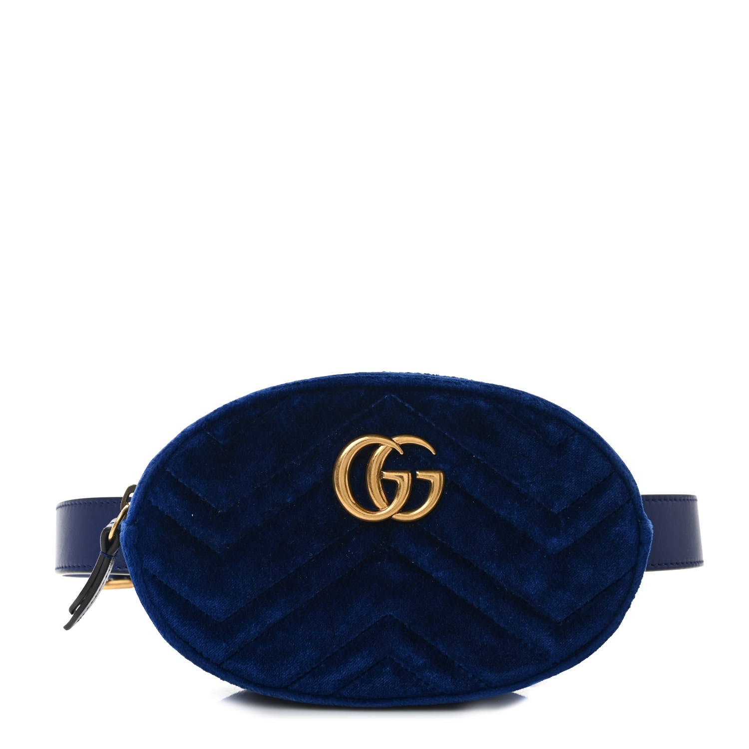 Gucci Velvet Matelasse GG Marmont Belt Bag 85 34 Cobalt Blue 1 of 9