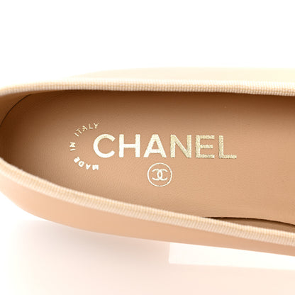Chanel Lambskin Cap Toe CC Ballerina Flats 38.5 Beige Black 8 of 10