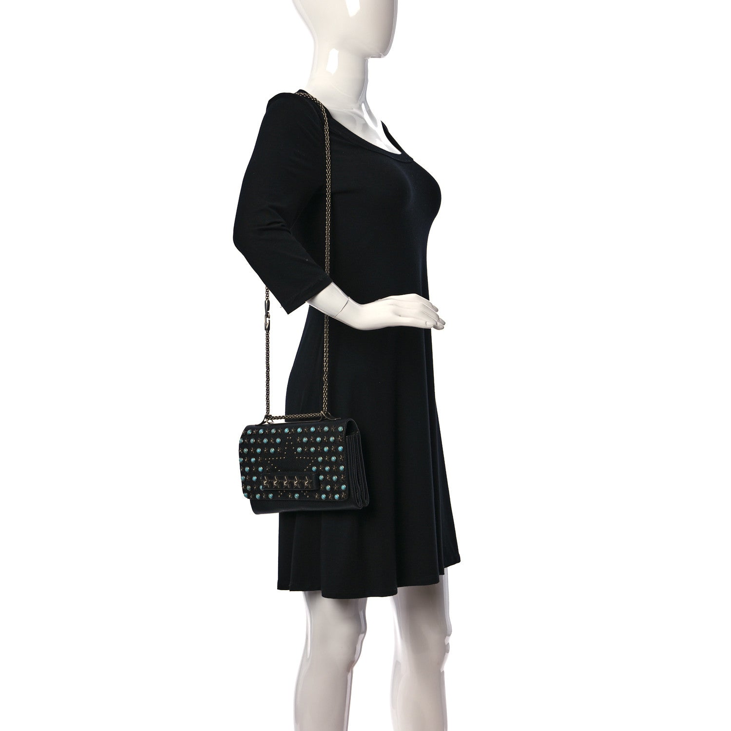 Valentino Garavani Grained Calfskin Rockstud Rolling Studs Va Va Voom Clutch on Chain Black 3 of 10