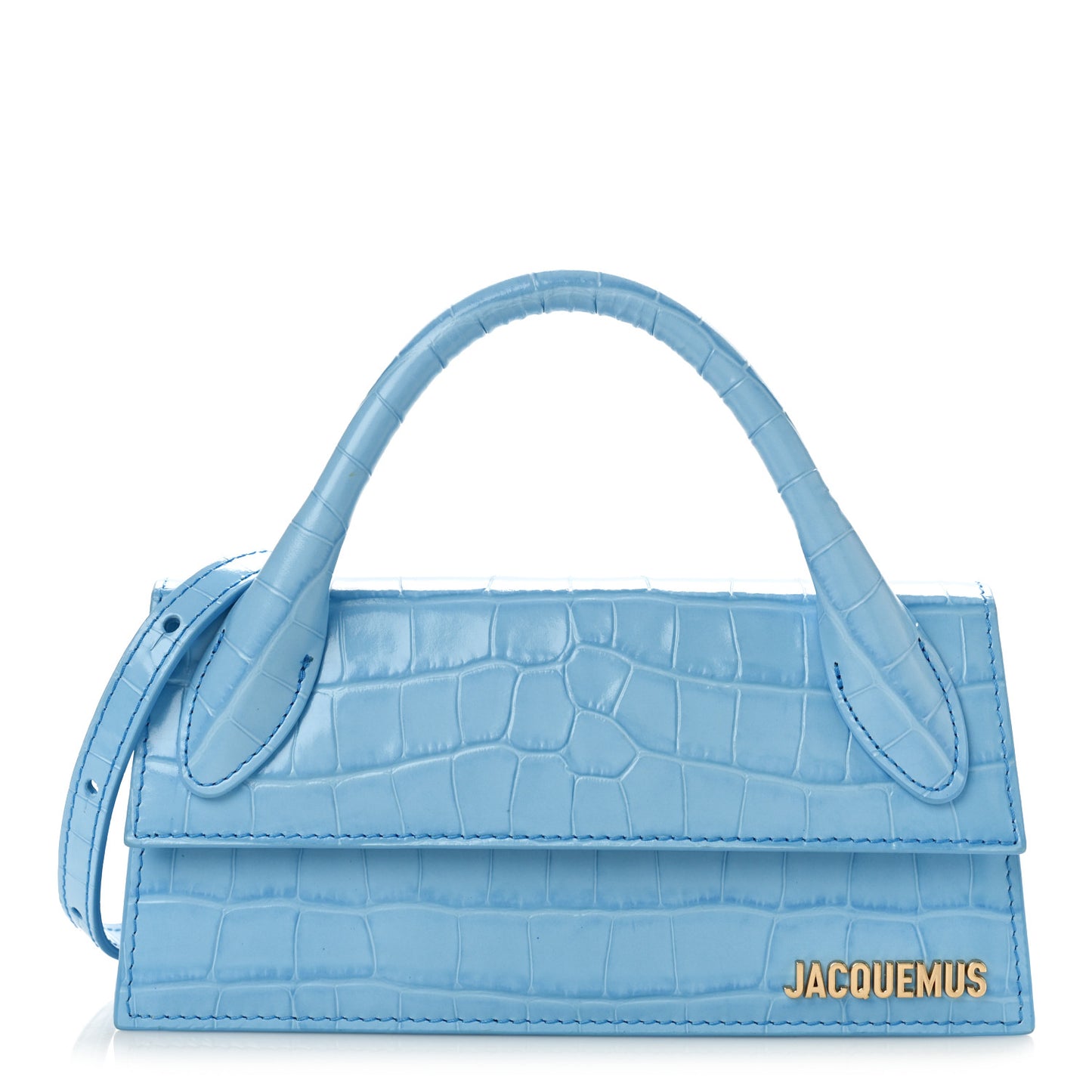 Calfskin Crocodile Embossed Le Chiquito Long Pale Blue