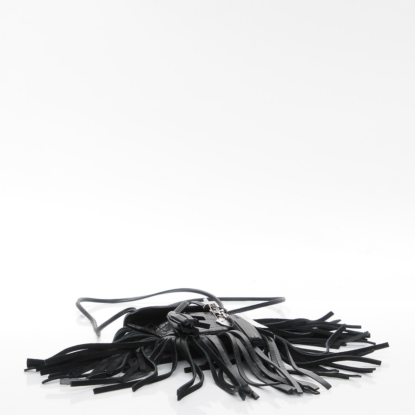 Calfskin Crocodile Embossed Fringe Toy Monogram Anita Crossbody Bag Black