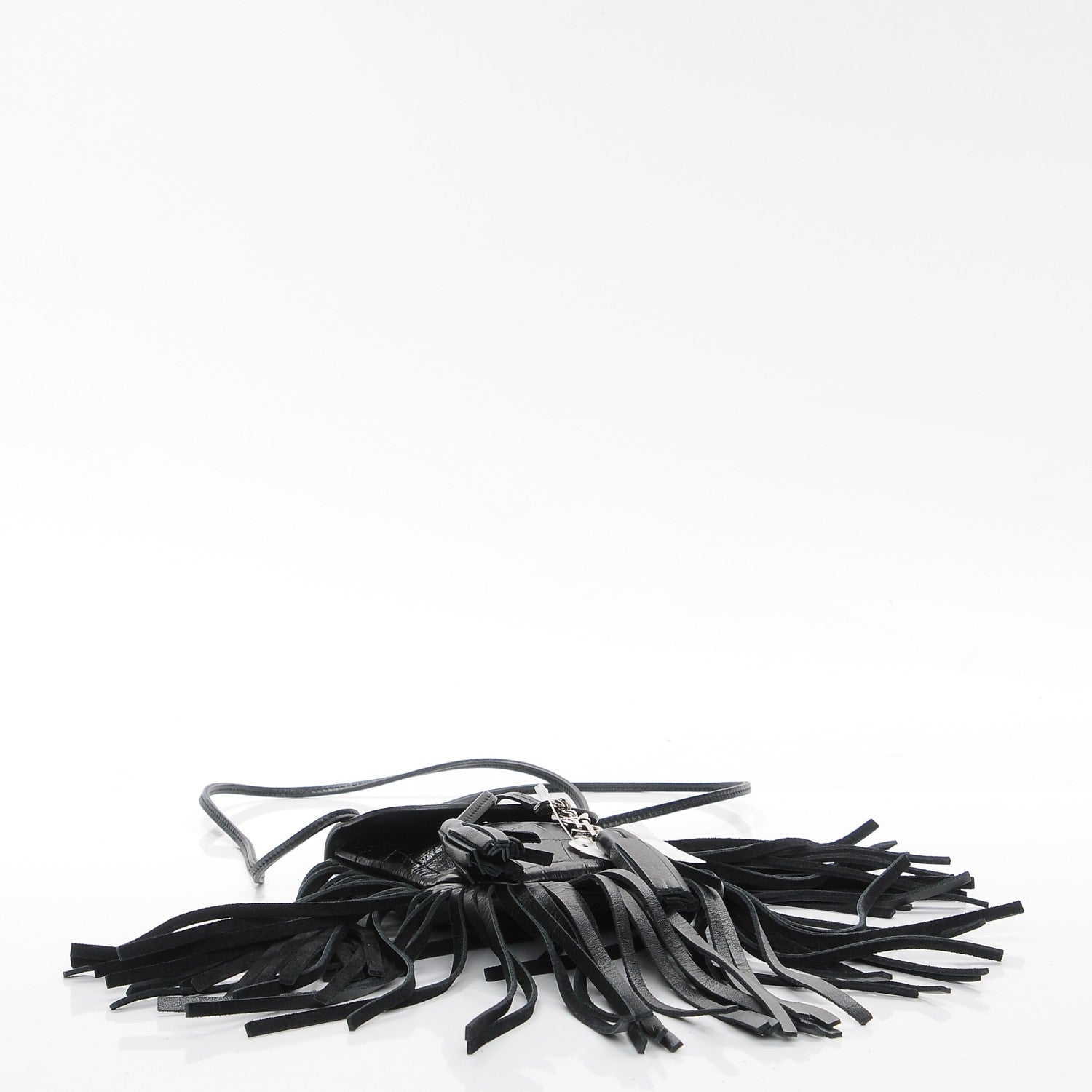 Saint Laurent Calfskin Crocodile Embossed Fringe Toy Monogram Anita Crossbody Bag Black 4 of 7