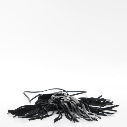 Saint Laurent Calfskin Crocodile Embossed Fringe Toy Monogram Anita Crossbody Bag Black 4 of 7