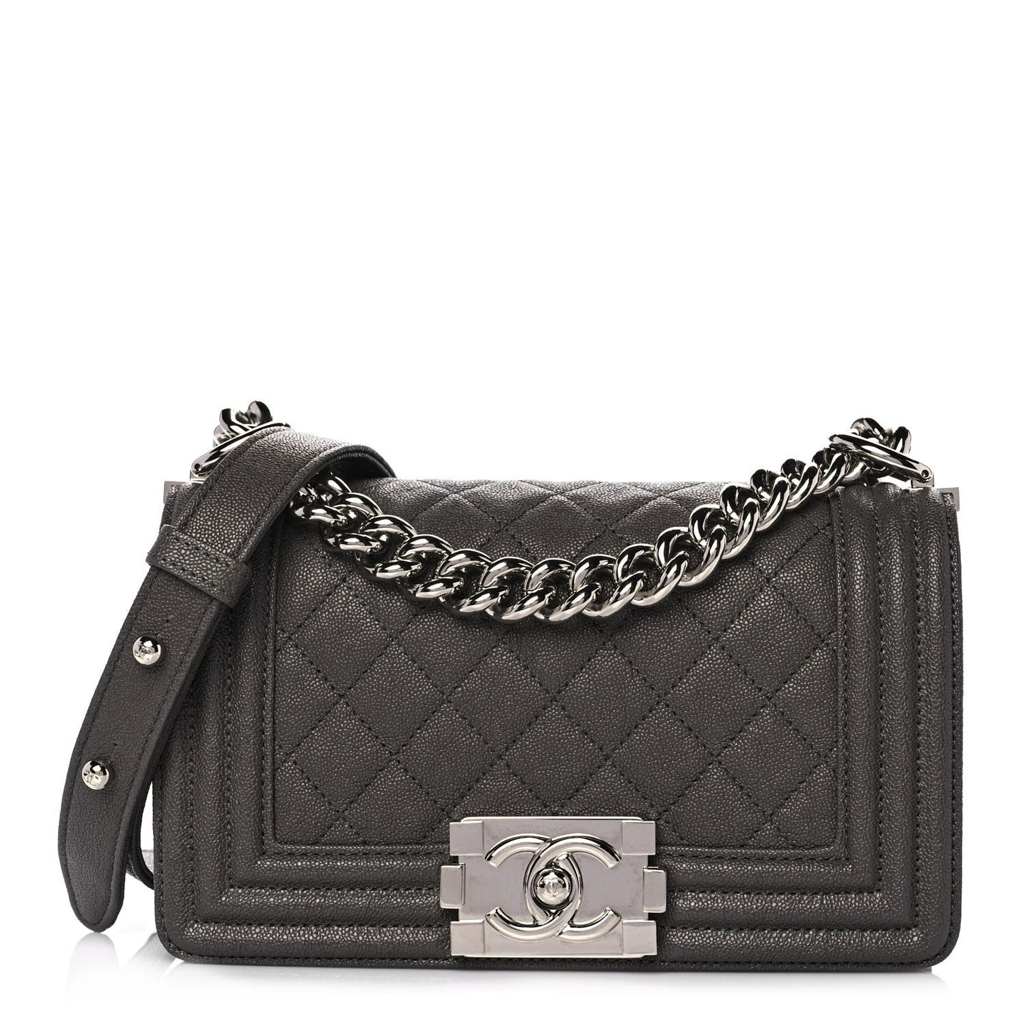 Caviar Quilted Small Boy Flap Grey