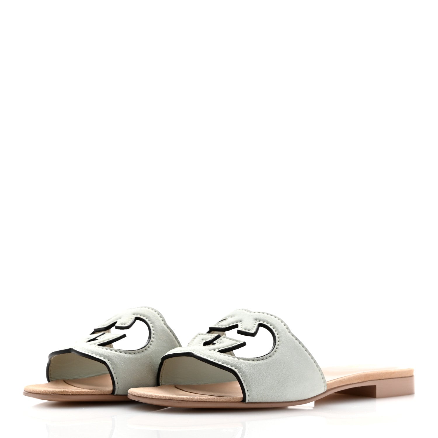 Gucci Kid Scamosciato Interlocking G Cut Out Slide Sandals 37 Salvy Green 4 of 9
