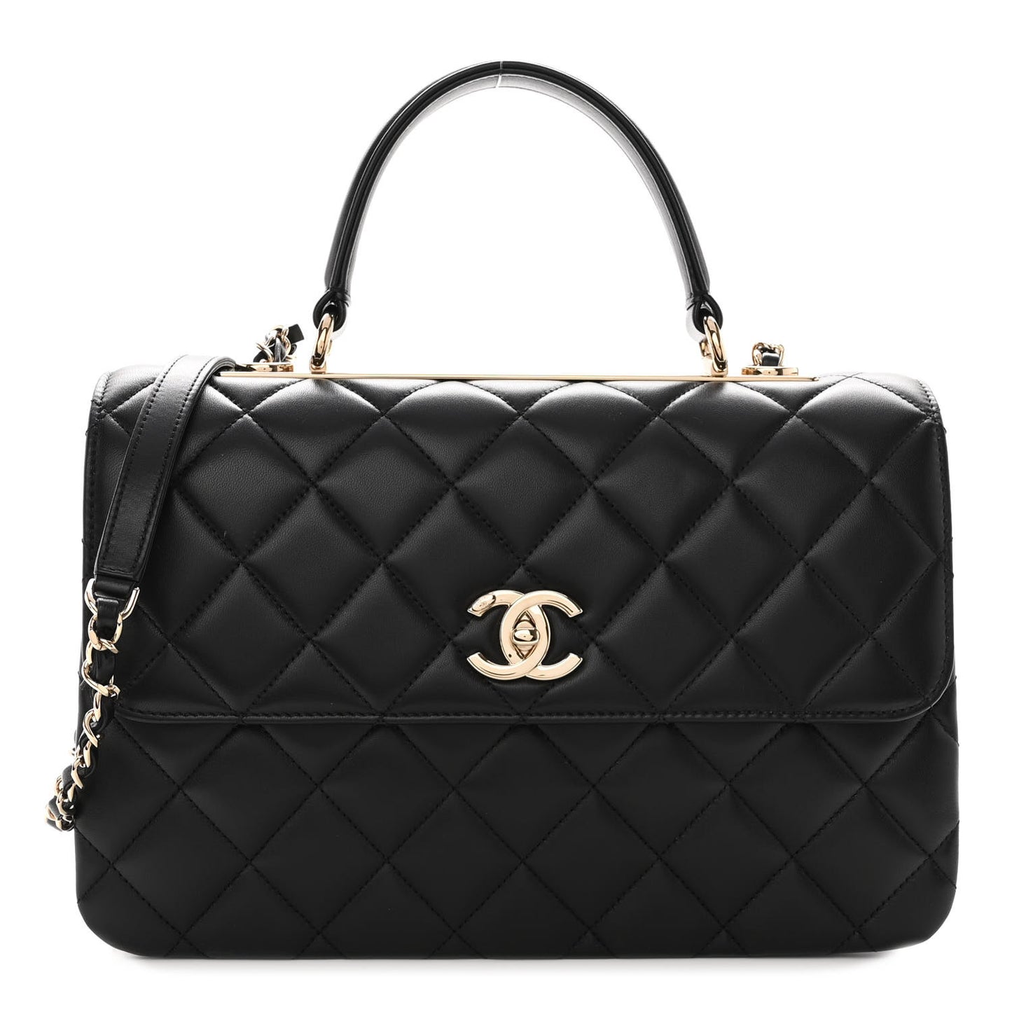 Lambskin Quilted Medium Trendy CC Flap Dual Handle Bag Black