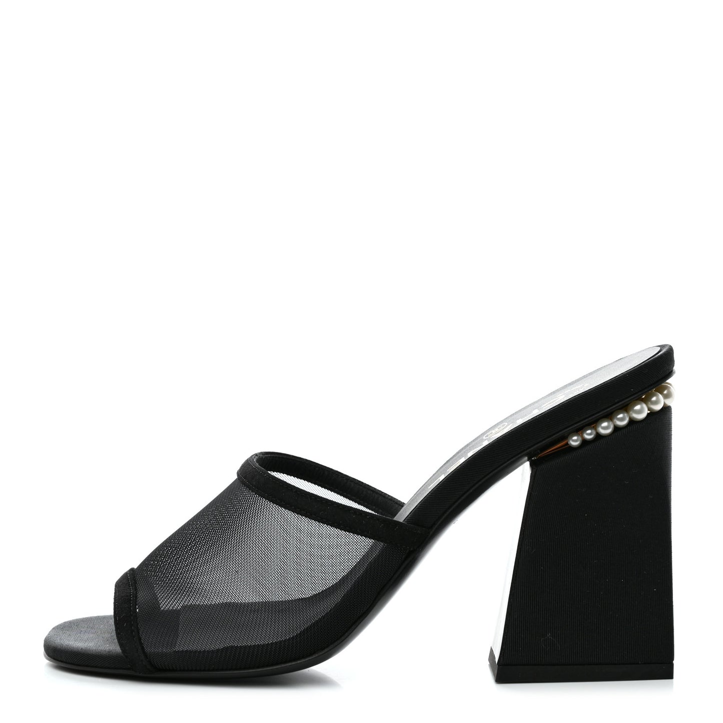 Mesh Suede Calfskin Pearl Mule 39 Black