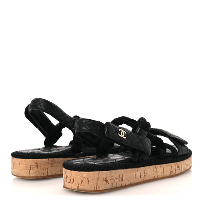 Chanel Cord Lambskin Quilted Logo Sandals 39 Black 5 of 12