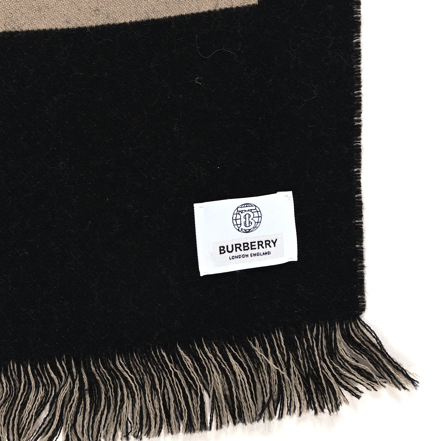 Burberry Wool Silk Logo Football Scarf Black Archive Beige 3 of 4