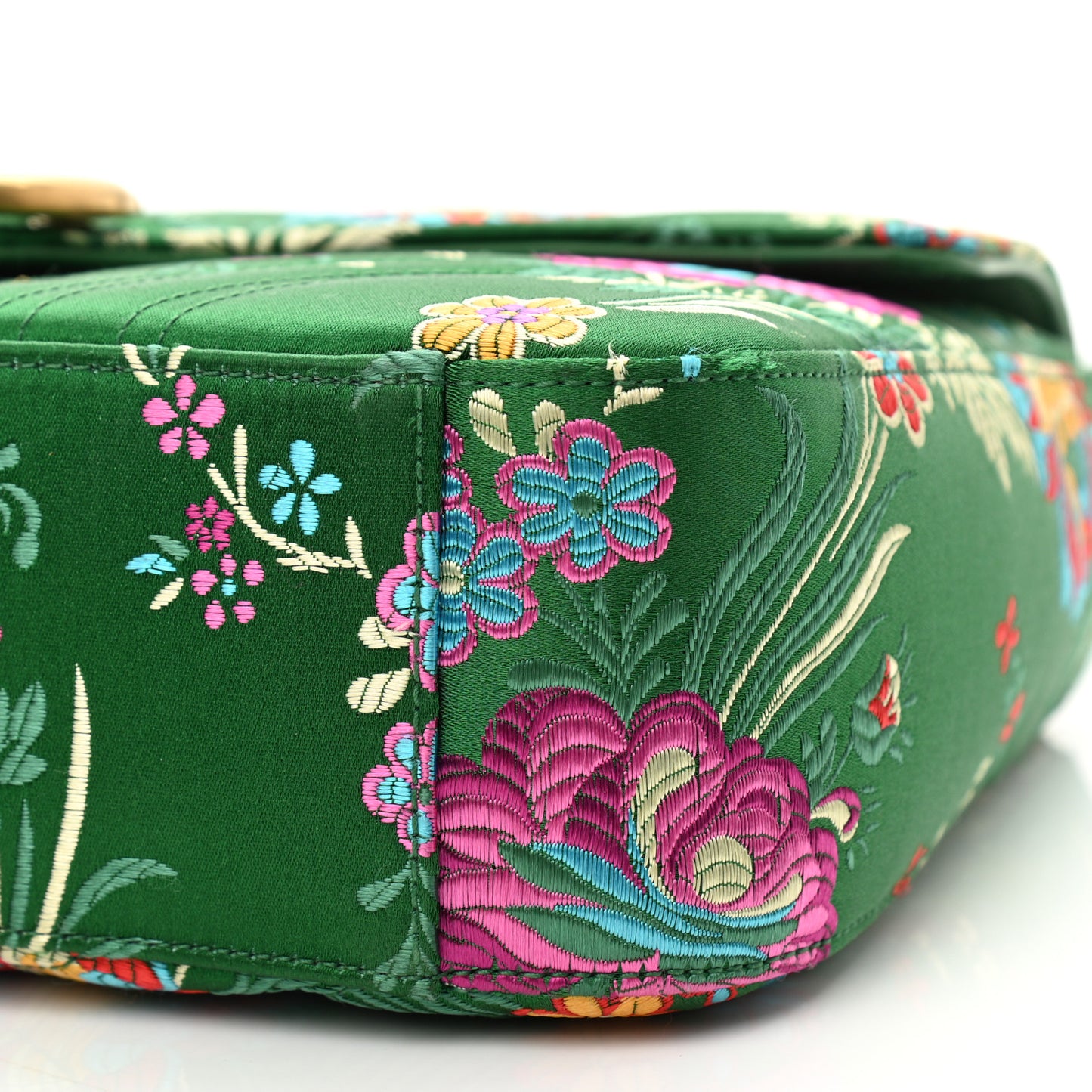 Jacquard Matelasse Floral Medium GG Marmont Shoulder Bag Green
