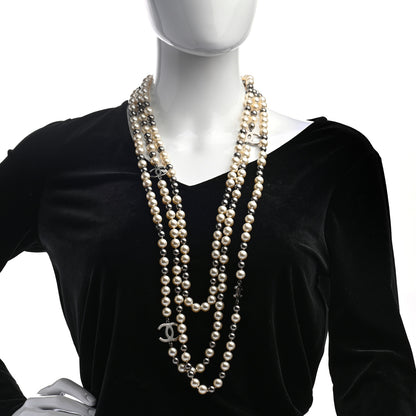 Chanel Pearl CC Long Necklace Silver Pearly White Grey 2 of 5