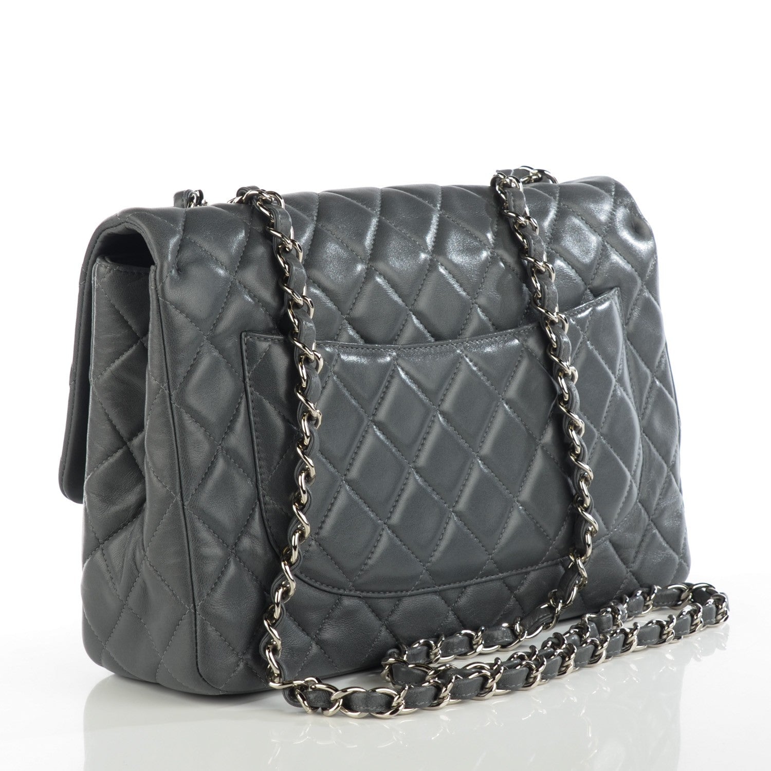 Chanel Lambskin Quilted Jumbo Single Flap Dark Grey 3 of 8
