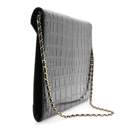 Chanel Calfskin Crocodile Embossed Croc Illusion Clutch With Chain Black 4 of 21
