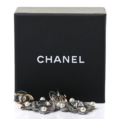 Chanel Crystal Baguette Pearl CC Cross Drop Earrings Gold 5 of 5