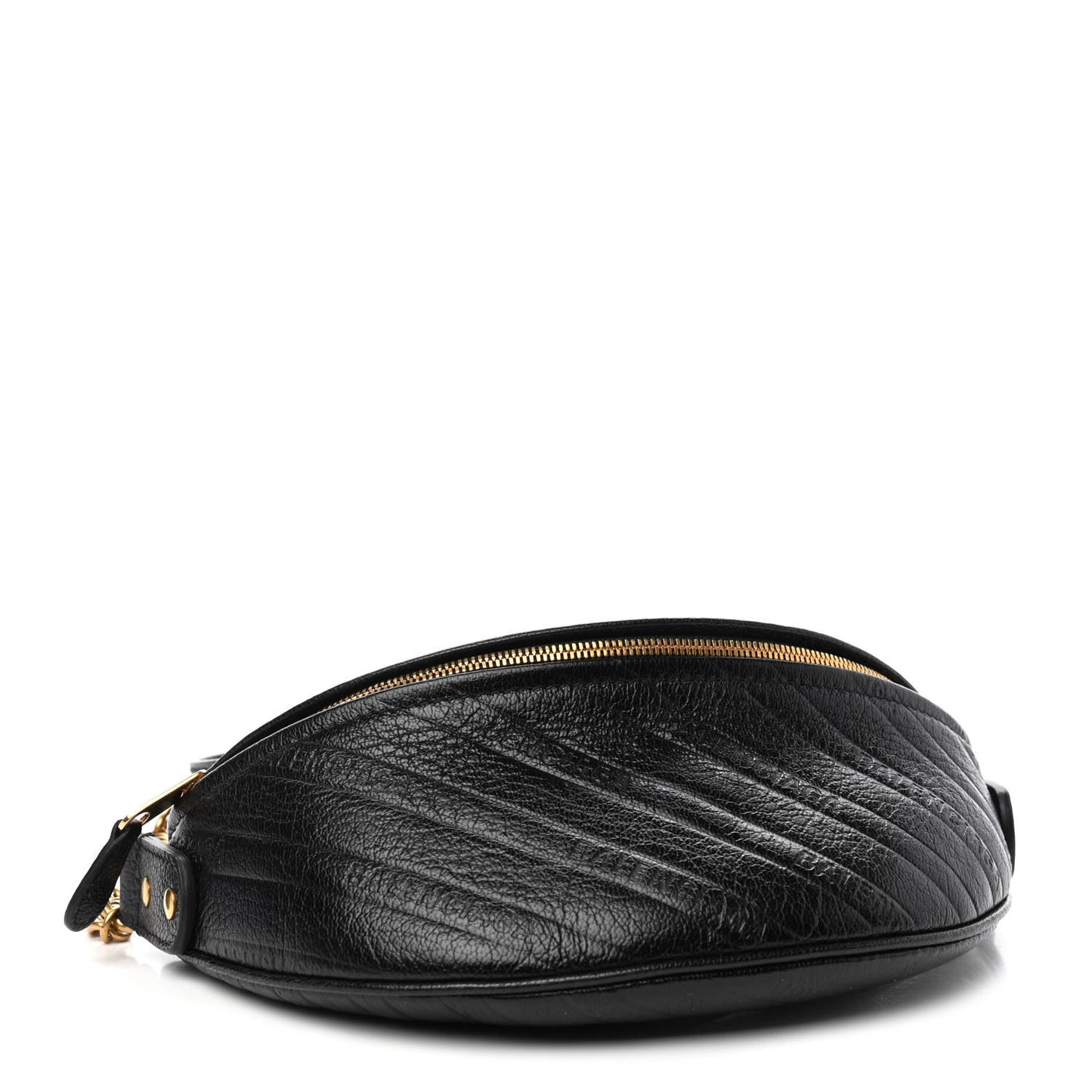 Shiny Goatskin Allover Logo Embossed XXS Souvenir Belt Bag Black
