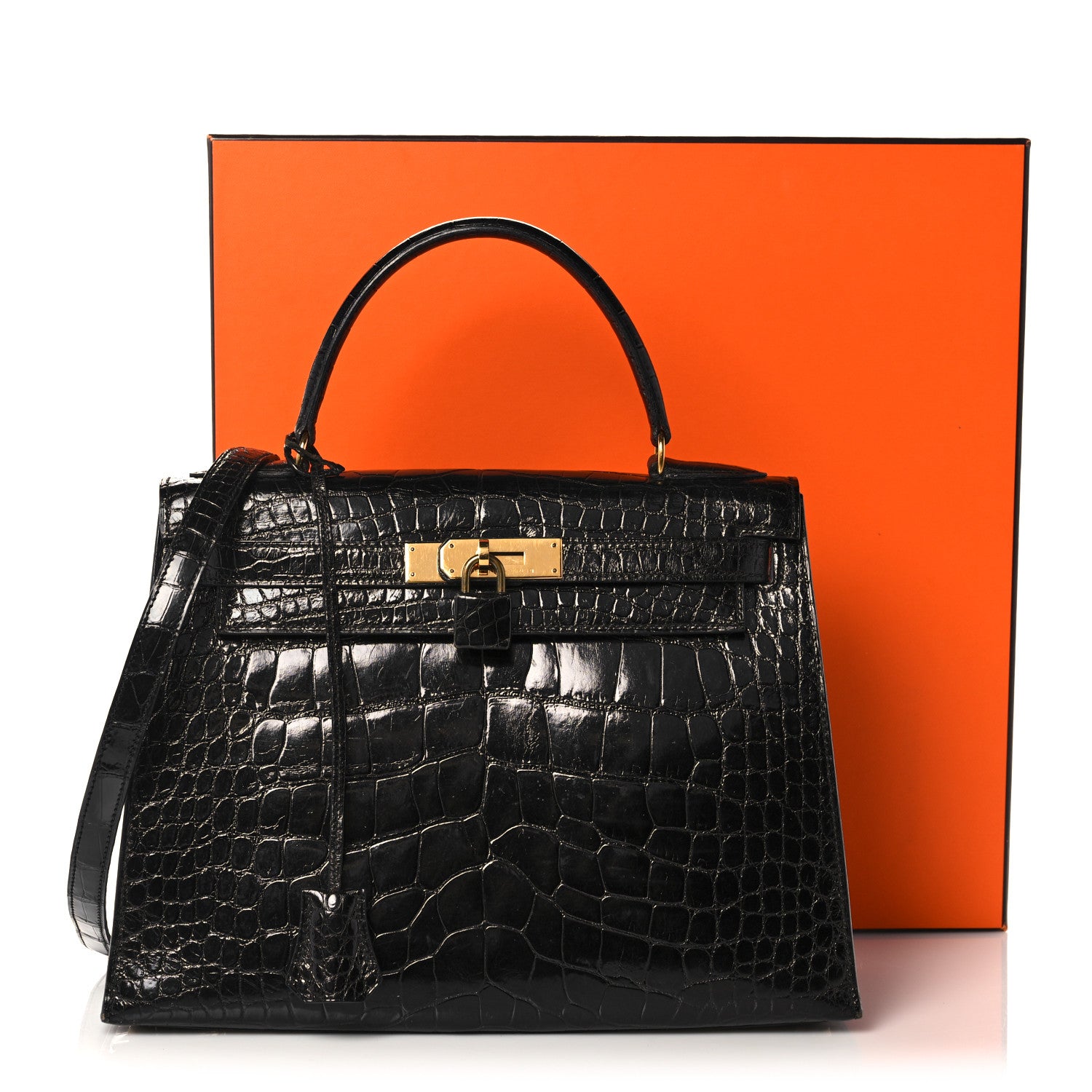 Hermes Shiny Alligator Kelly Sellier 28 Black 20 of 20