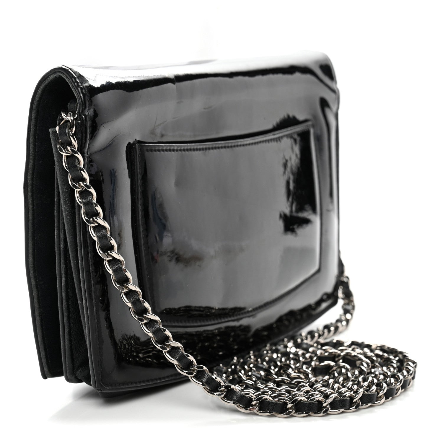 Chanel Patent CC Compact Wallet on Chain WOC Black 3 of 15