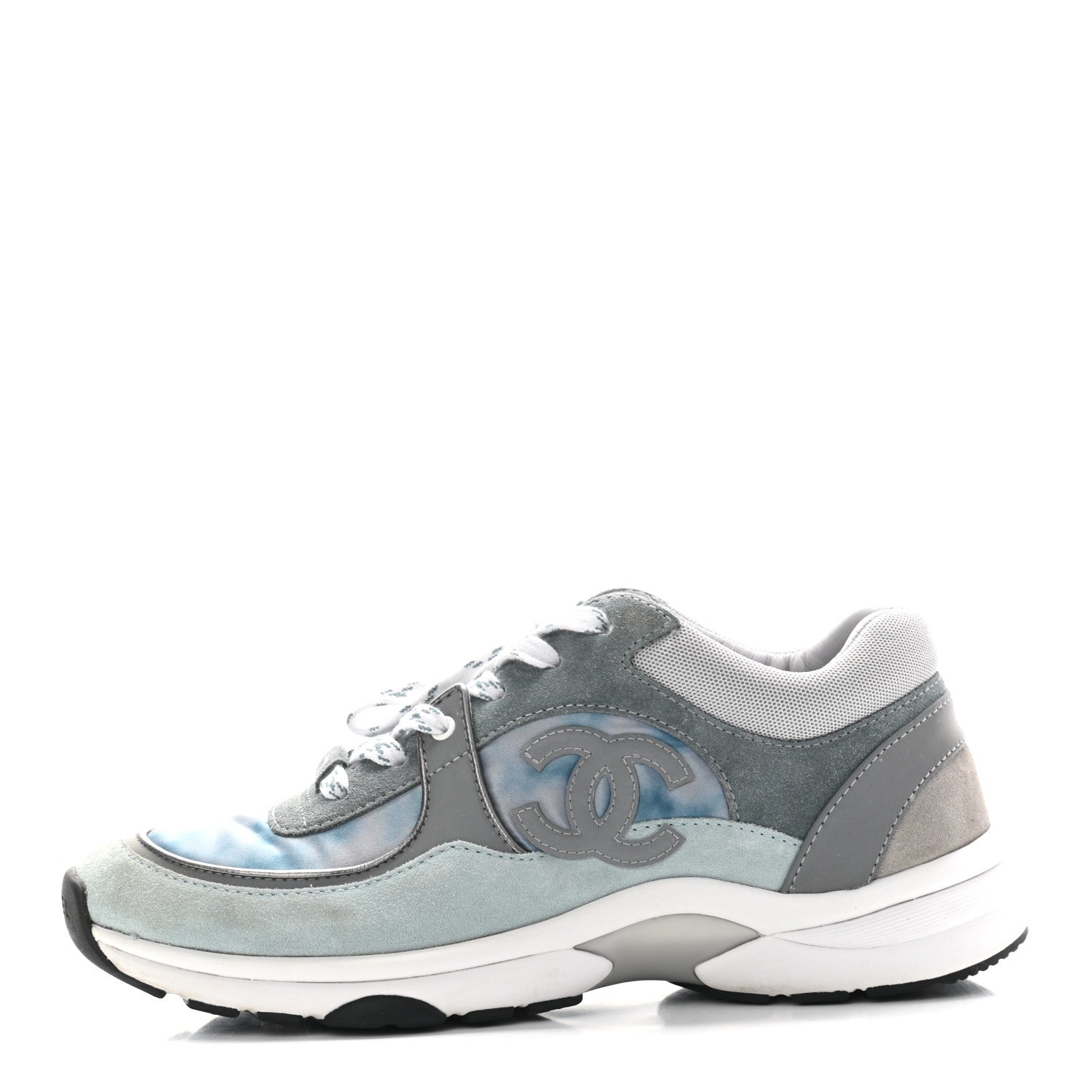 Chanel Suede Calfskin CC Sneakers 39 Blue Grey White 1 of 8