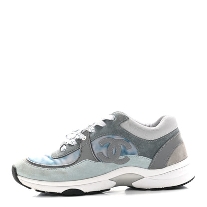 Chanel Suede Calfskin CC Sneakers 39 Blue Grey White 1 of 8
