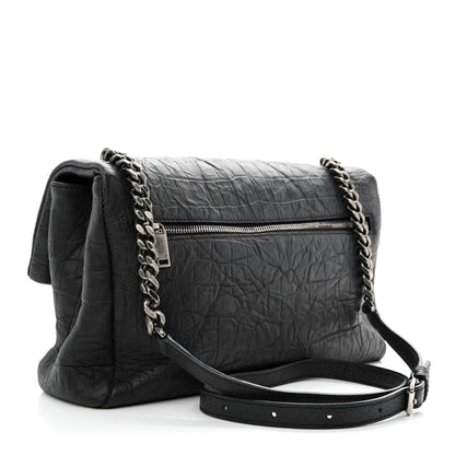 Saint Laurent Calfskin Crocodile Embossed Medium West Hollywood Monogram Fold-Over Black 3 of 12