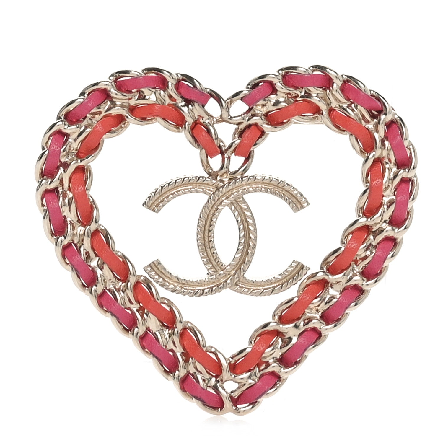 Chanel Lambskin Chain CC Heart Brooch Pink Red Gold 1 of 4