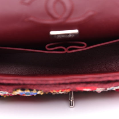 Chanel Felt Flower Embroidered Medium Double Flap Burgundy Multicolor 9 of 13