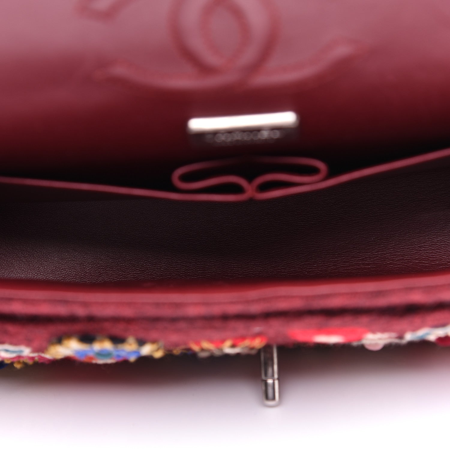 Chanel Felt Flower Embroidered Medium Double Flap Burgundy Multicolor 9 of 13