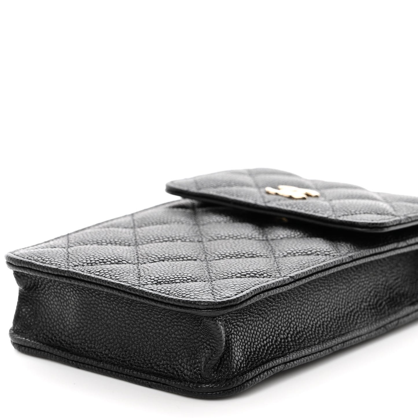 Caviar Quilted Bow Phone Holder Black
