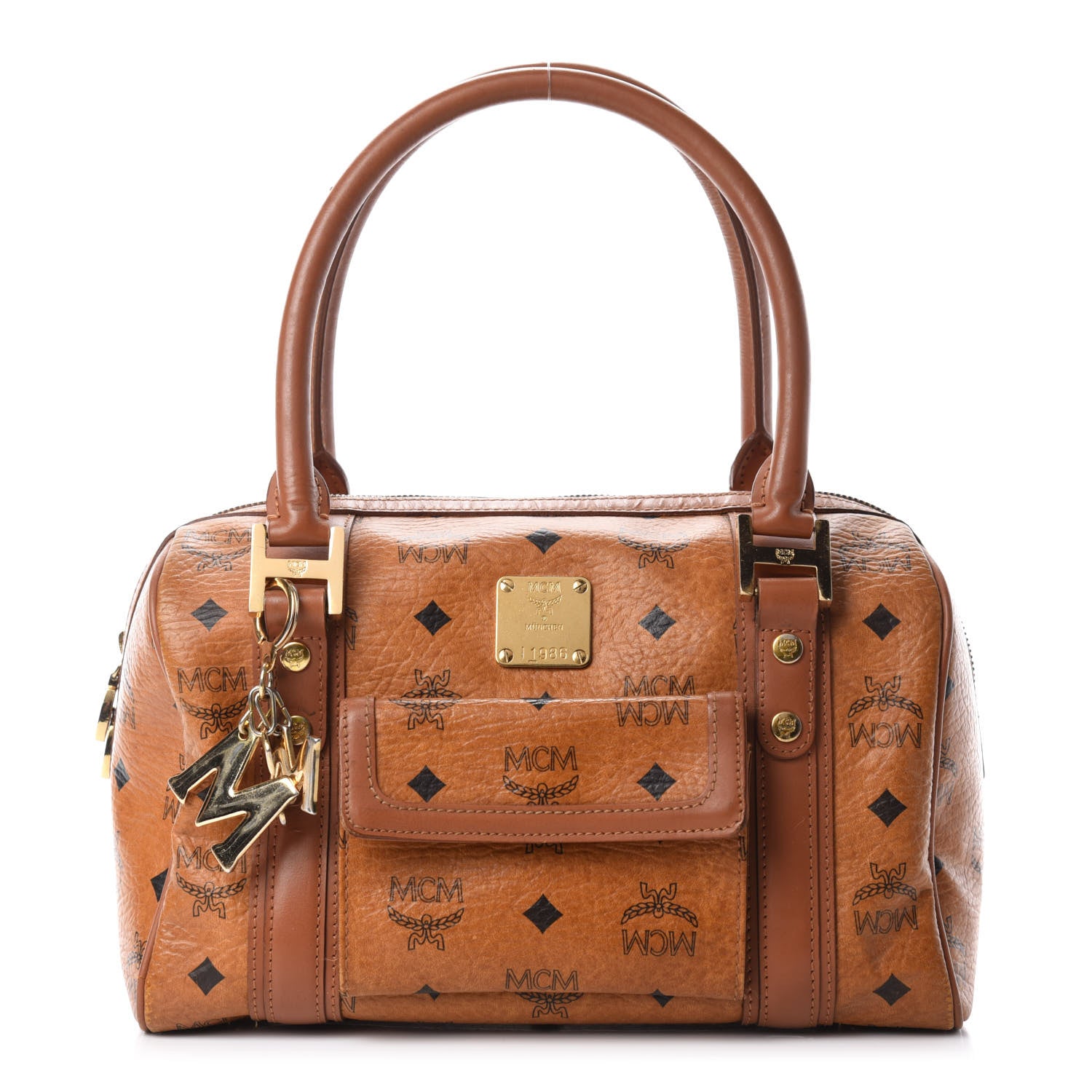 MCM Visetos Small Boston Bag Cognac 1 of 11