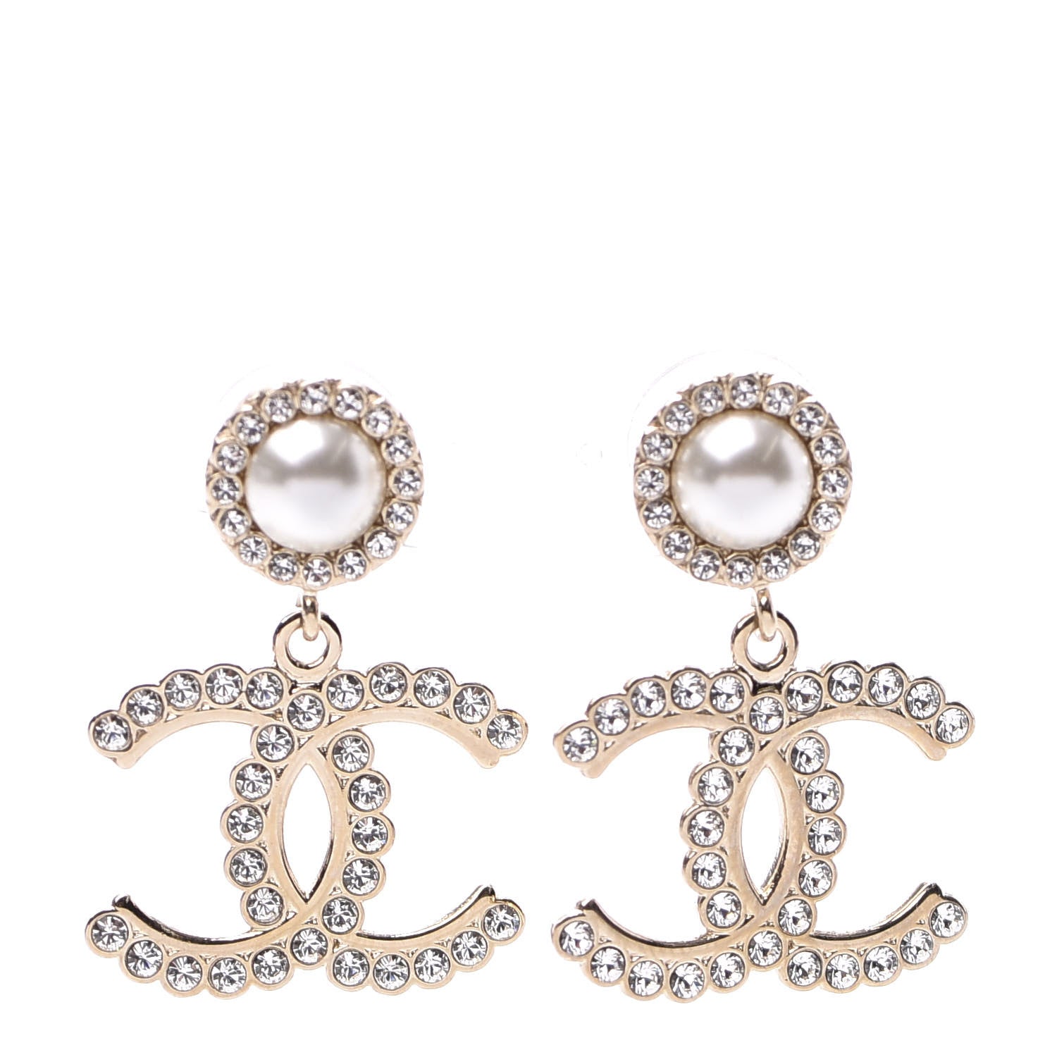 Chanel Crystal Pearl Bow-tiful CC Drop Earrings Gold 1 of 7