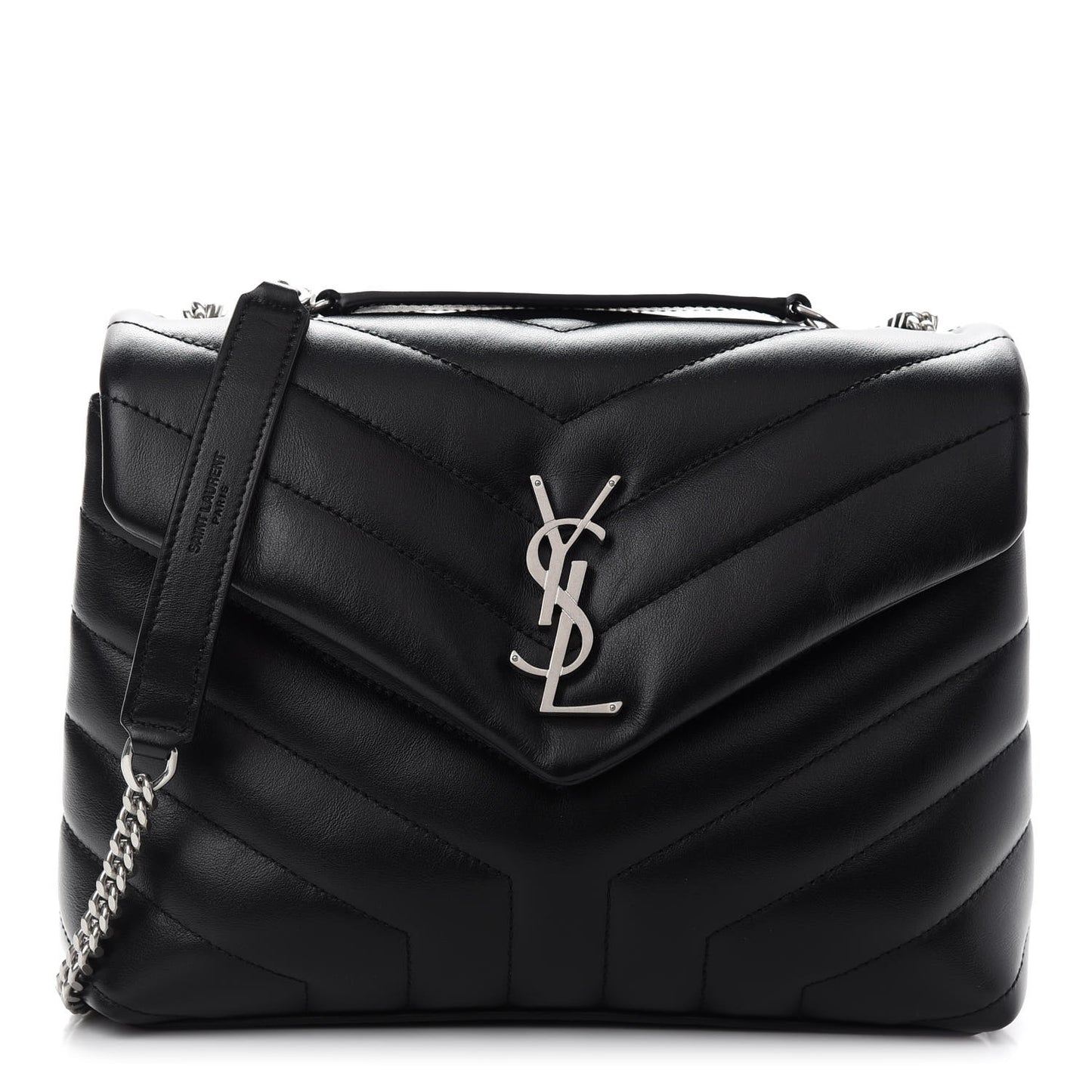 Calfskin Y Quilted Monogram Small Loulou Chain Satchel Black