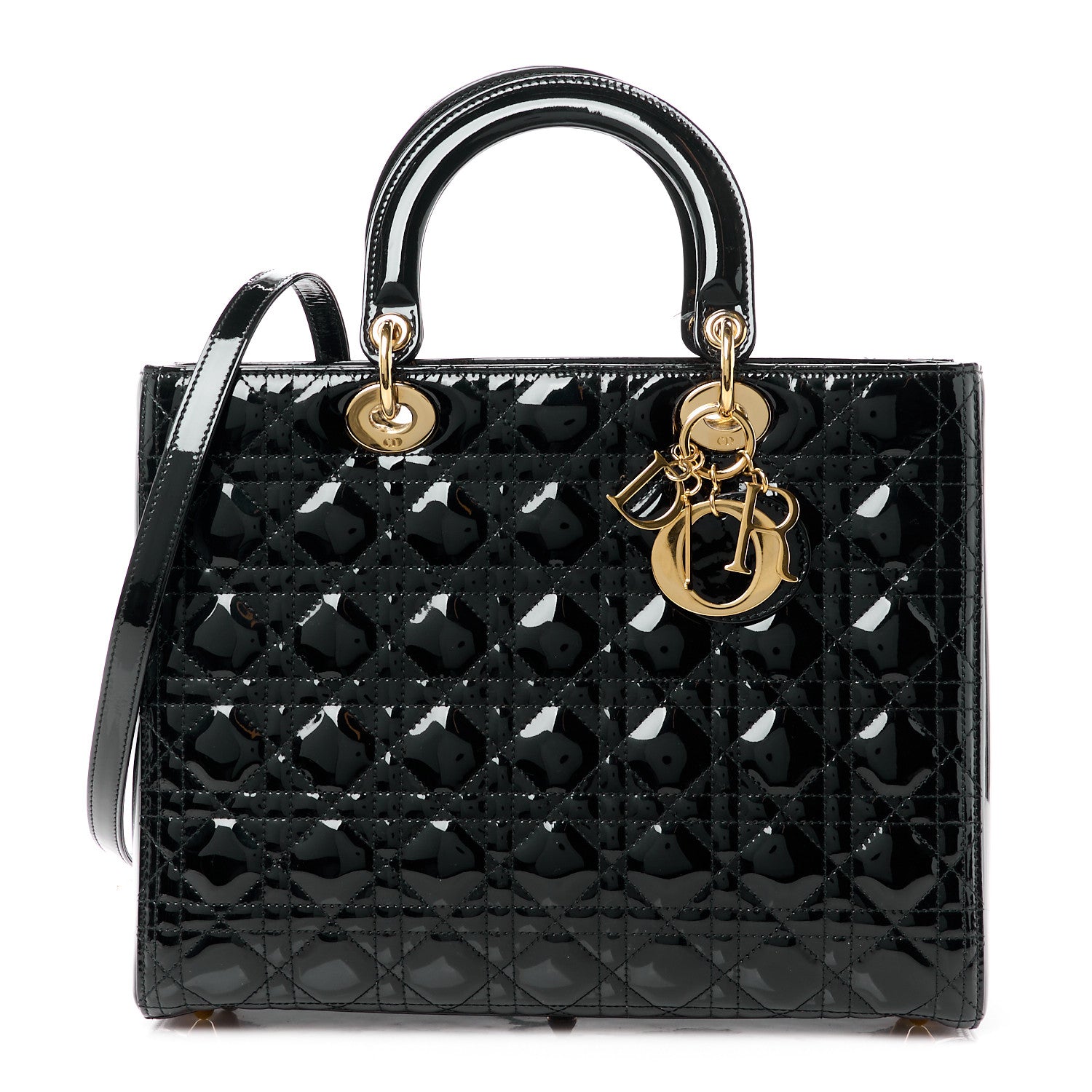 Christian Dior CHRISTIAN DIOR Patent Cannage Large Lady Dior Black 1 of 14