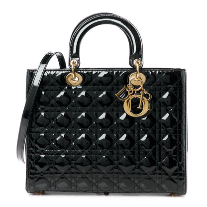 Christian Dior CHRISTIAN DIOR Patent Cannage Large Lady Dior Black 1 of 14