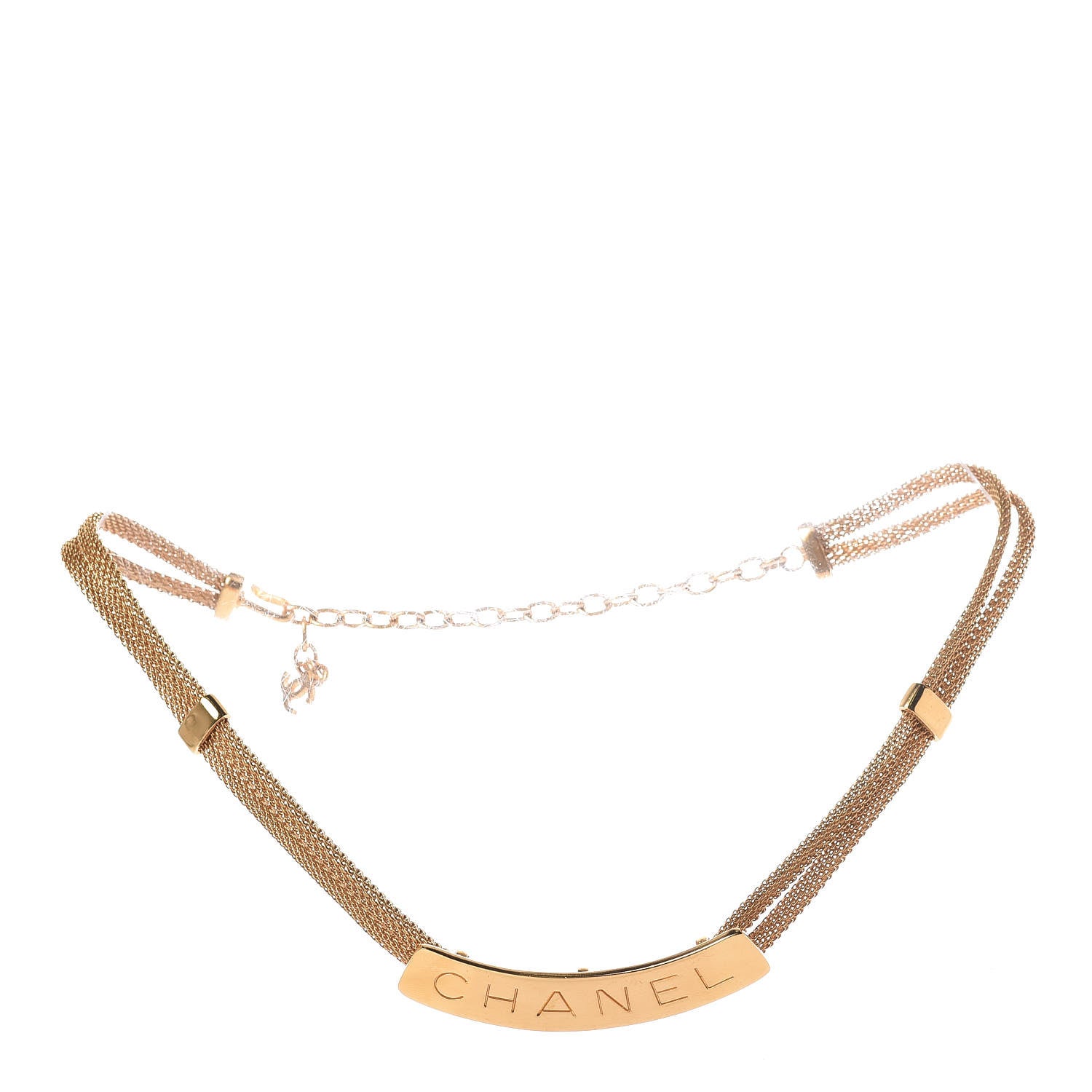 Chanel Metal Mesh Logo Choker Necklace Gold 3 of 5