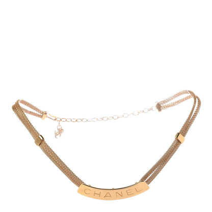 Chanel Metal Mesh Logo Choker Necklace Gold 3 of 5