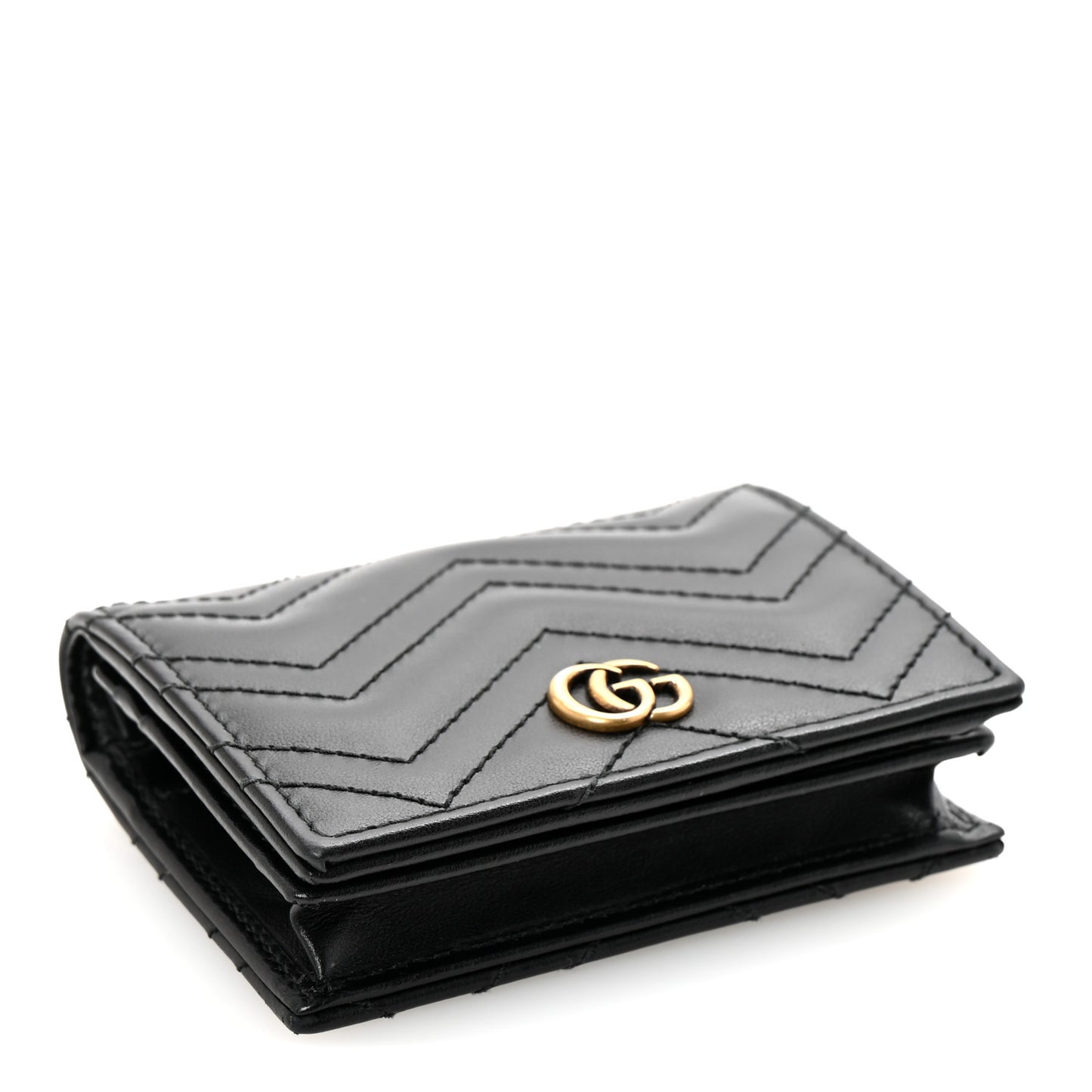 Calfskin Matelasse GG Marmont Card Case Wallet Black