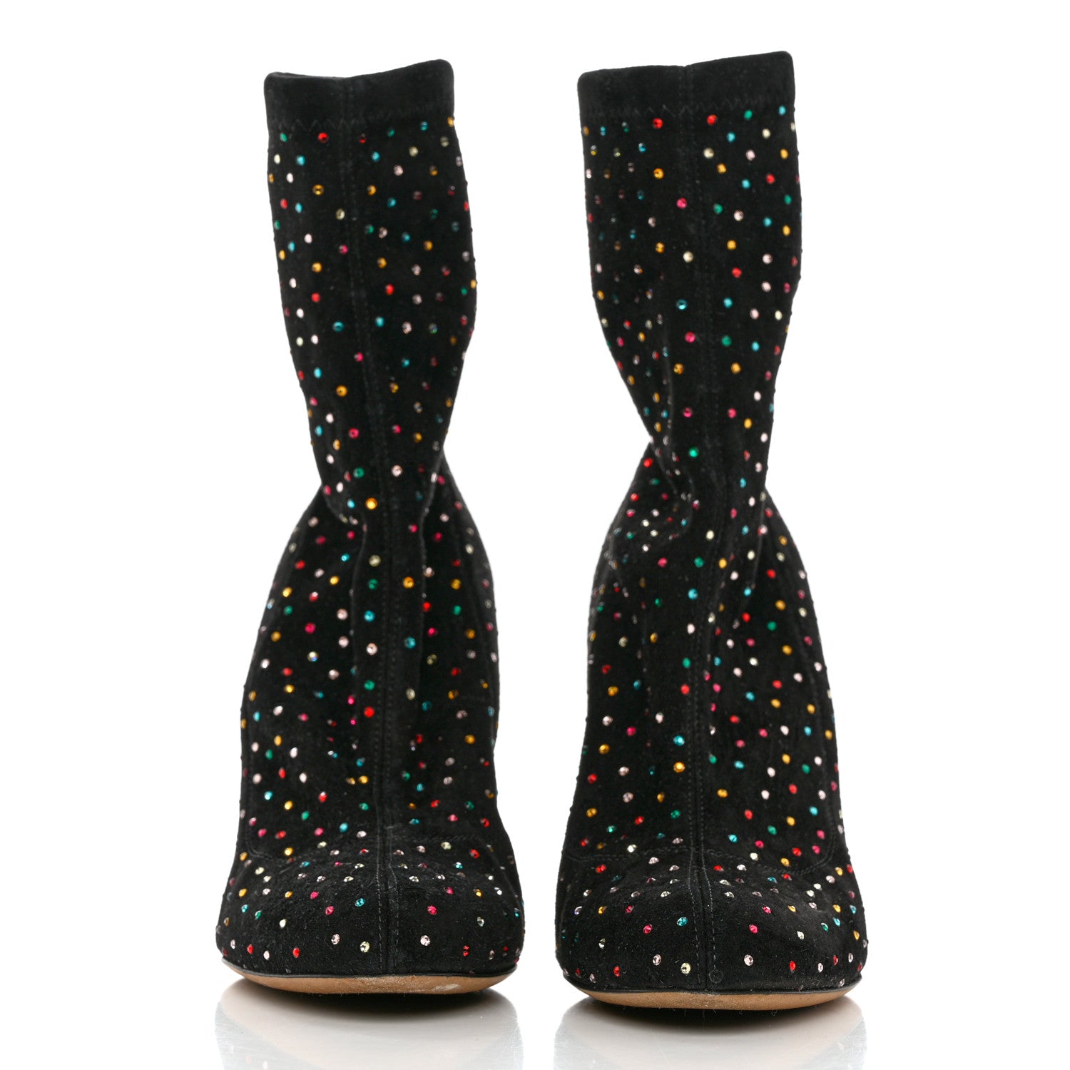 Jimmy Choo Suede Scattered Crystal Embellished Maine 100 Booties 35.5 Black Multicolor 3 of 8