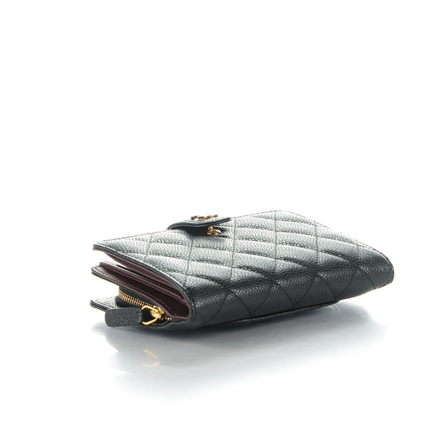 Caviar Quilted Zipped Pocket Wallet Black