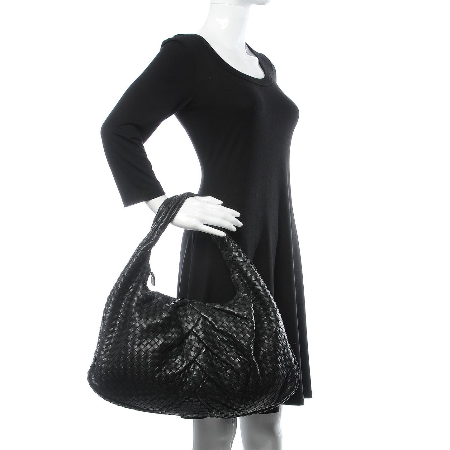 Nappa Intrecciato Pleated Large Veneta Hobo Black