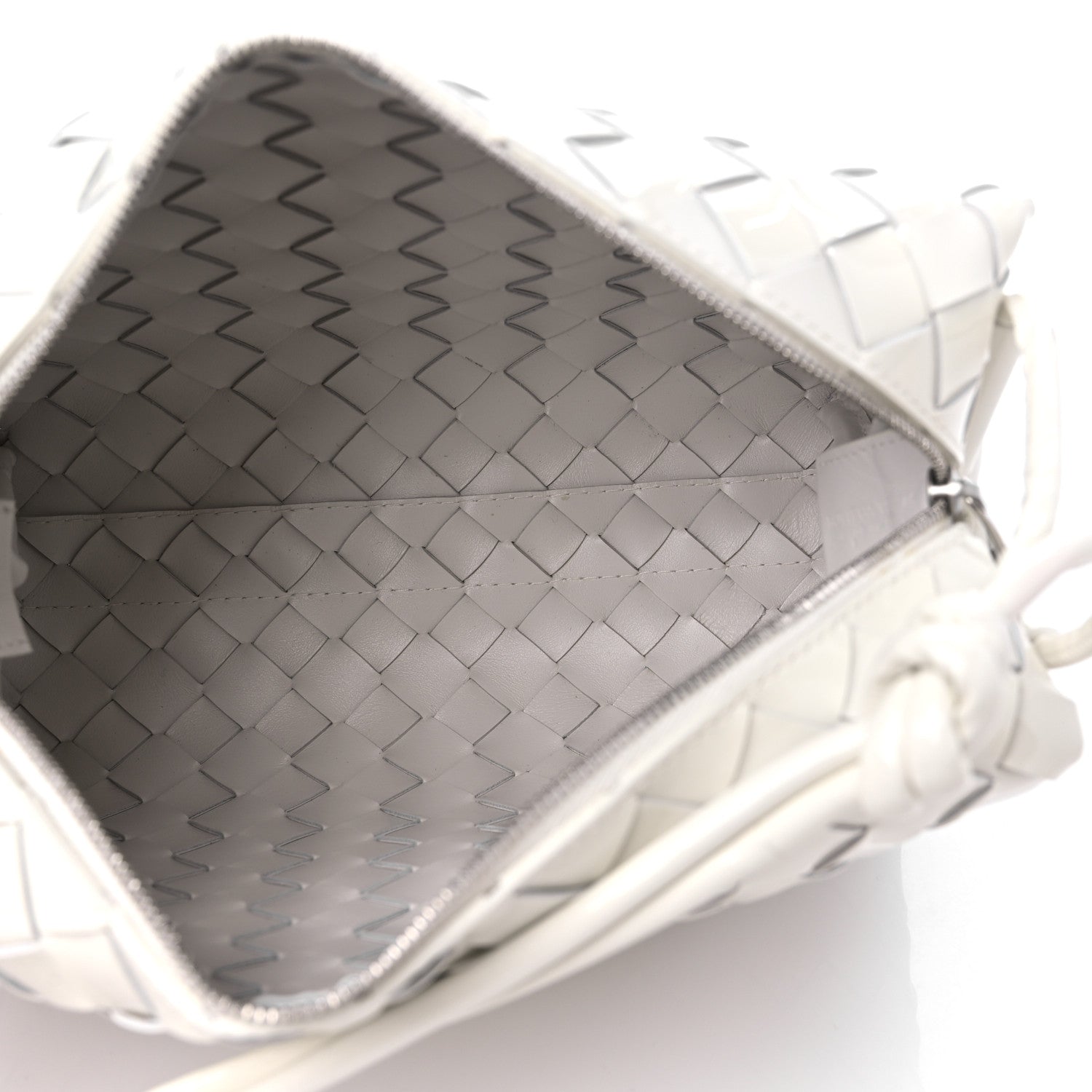 Bottega Veneta Patent Calfskin Intrecciato Small Loop Camera Bag White 5 of 10