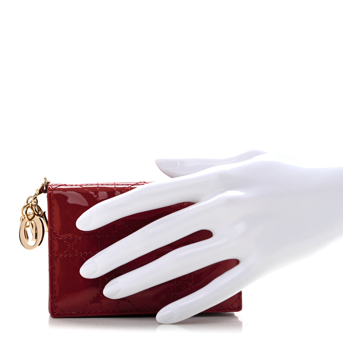 Christian Dior Patent Cannage Small Lady Dior Flap Card Holder Cherry Red 2 of 8