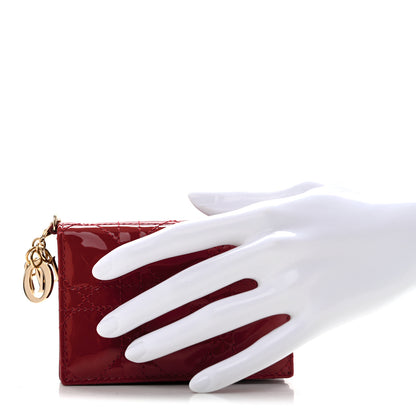 Christian Dior Patent Cannage Small Lady Dior Flap Card Holder Cherry Red 2 of 8