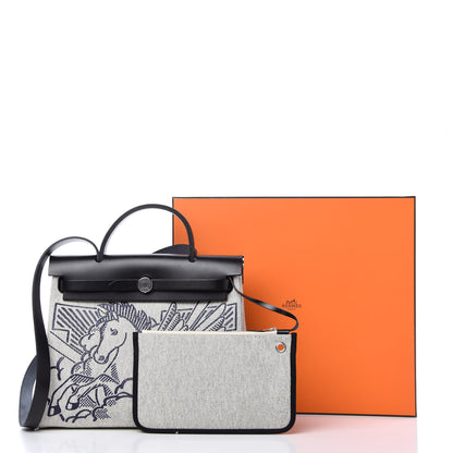 Hermes Vache Hunter Toile H Pegase Pop Herbag Zip Retourne 31 PM Bleu Indigo Ecru Black 11 of 11