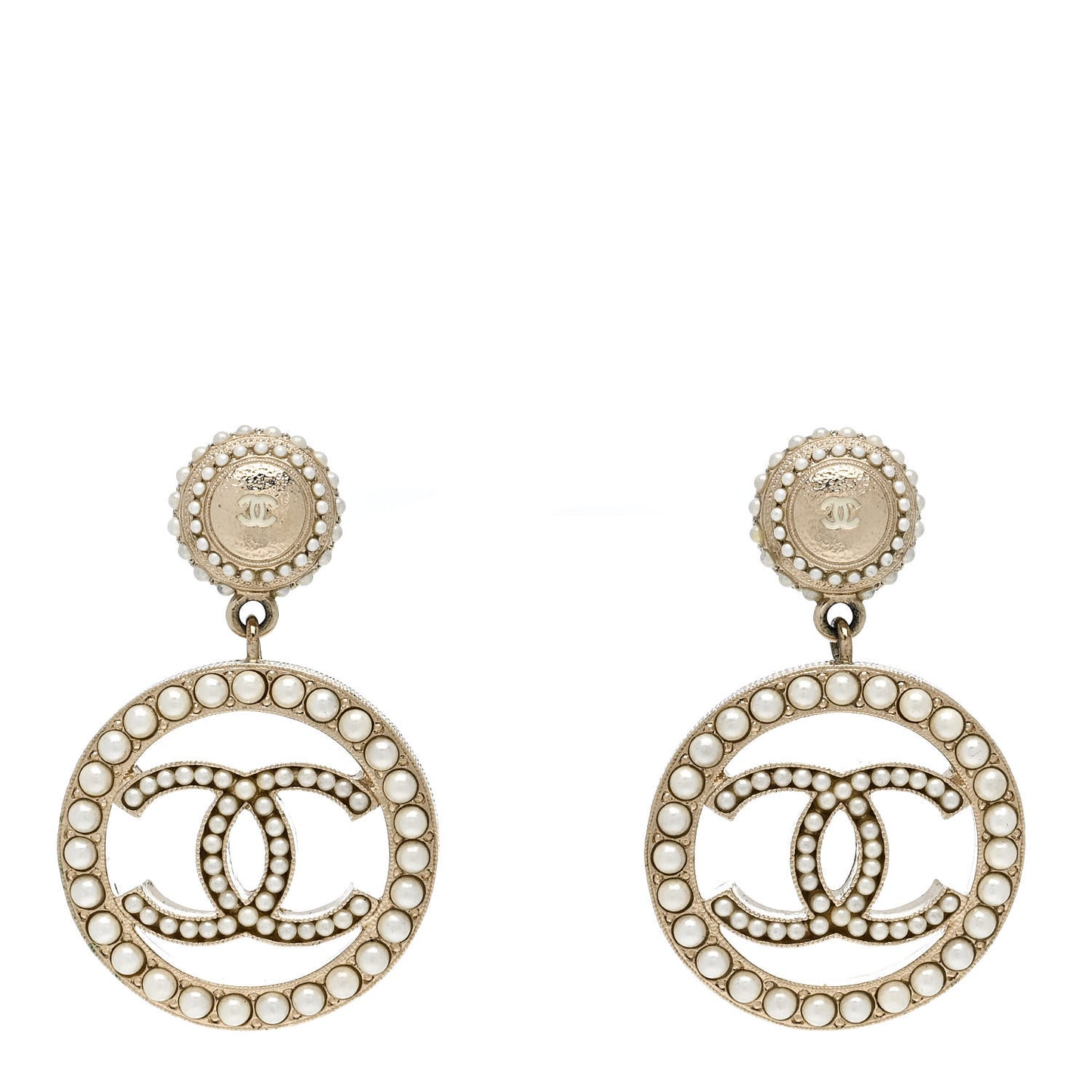 Pearl CC Drop Earrings Light Gold