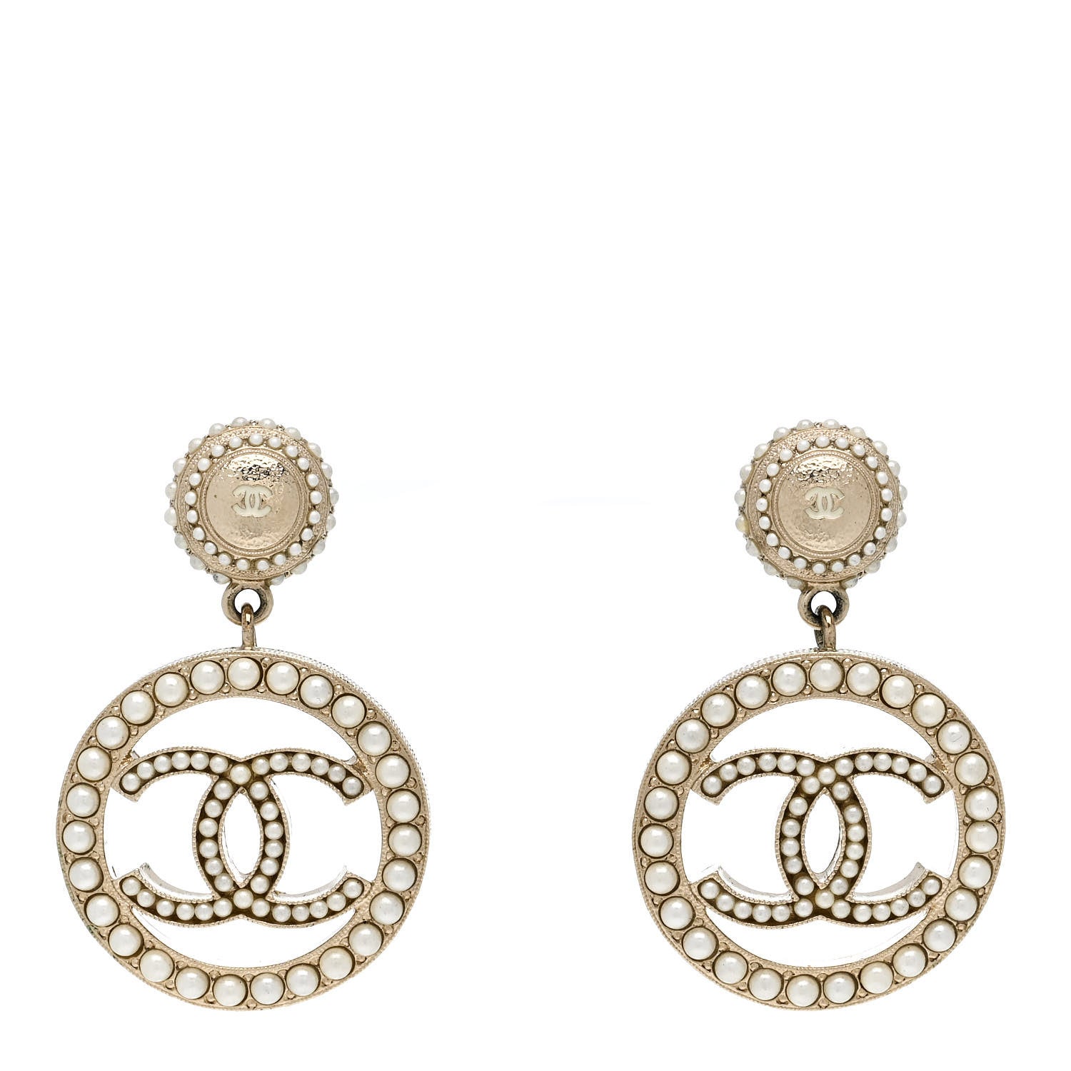 Chanel Pearl CC Drop Earrings Light Gold 1 of 5